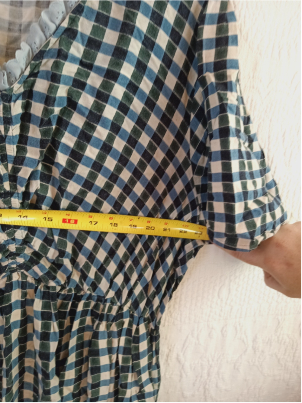 Gingham Check Dress Blue Green plaid cottagecore prairie Western ruffled tiered - Picture 10 of 12